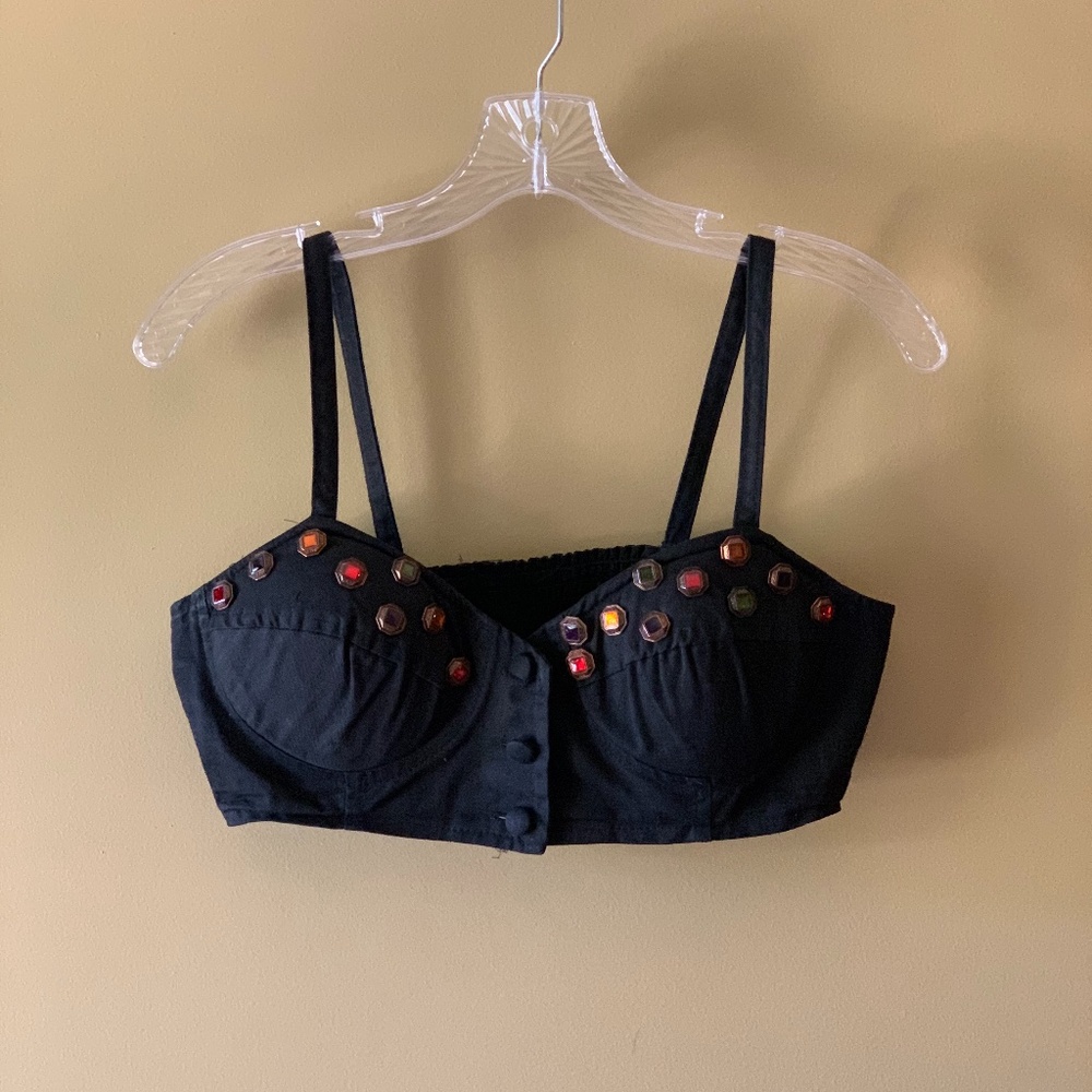 Vintage 80s Black Bustier Crop Top Bra